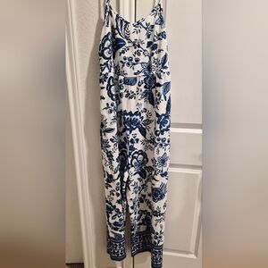 Blue and White Floral Jumpsuit